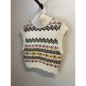 NWT Anthropologie Cropped Knit Scalloped Sleeveless Geometric Sweater XS $98